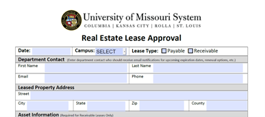 Screenshot of the real estate lease approval form