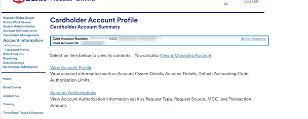 Screenshot of US Bank access online cardholder account profile