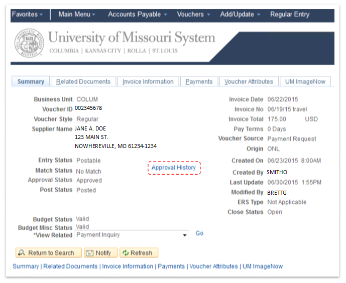 AP Check Inquires - screenshot and/or workflow