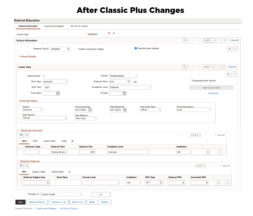 View of the Classic Plus interface after the November 2025 upgrade