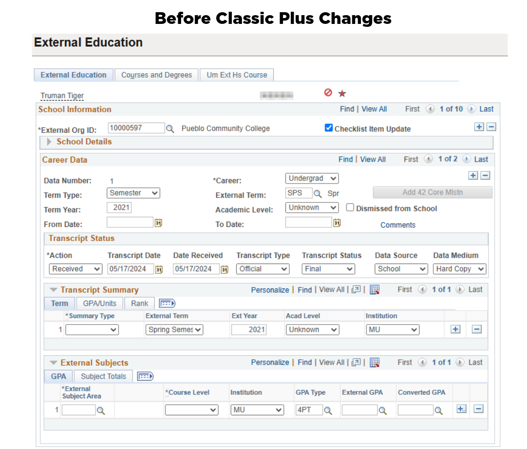 View of the Classic Plus interface before the November 2025 upgrade