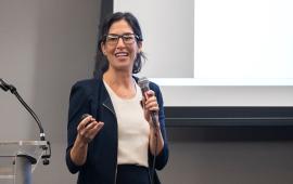 Rachel Winograd presents on “The Current State of Missouri’s Overdose Crisis and Recent Mitigation Strategies” as part of the monthly Discovery Series lecture for NextGen Precision Health. (Photo by Derik Holtmann)